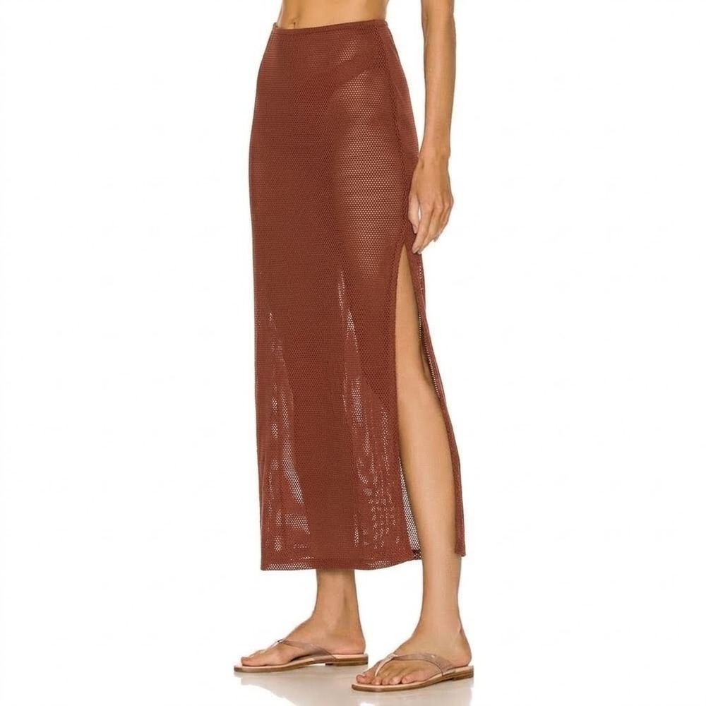 ENZA COSTA Open Knit Midi Skirt Women Small Rust High Rise Stretch Cover up